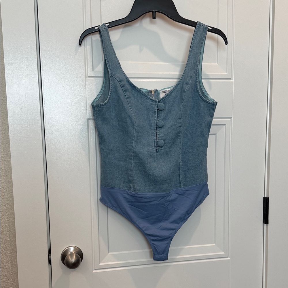 Denim-Look Blue Bodysuit Tank Top